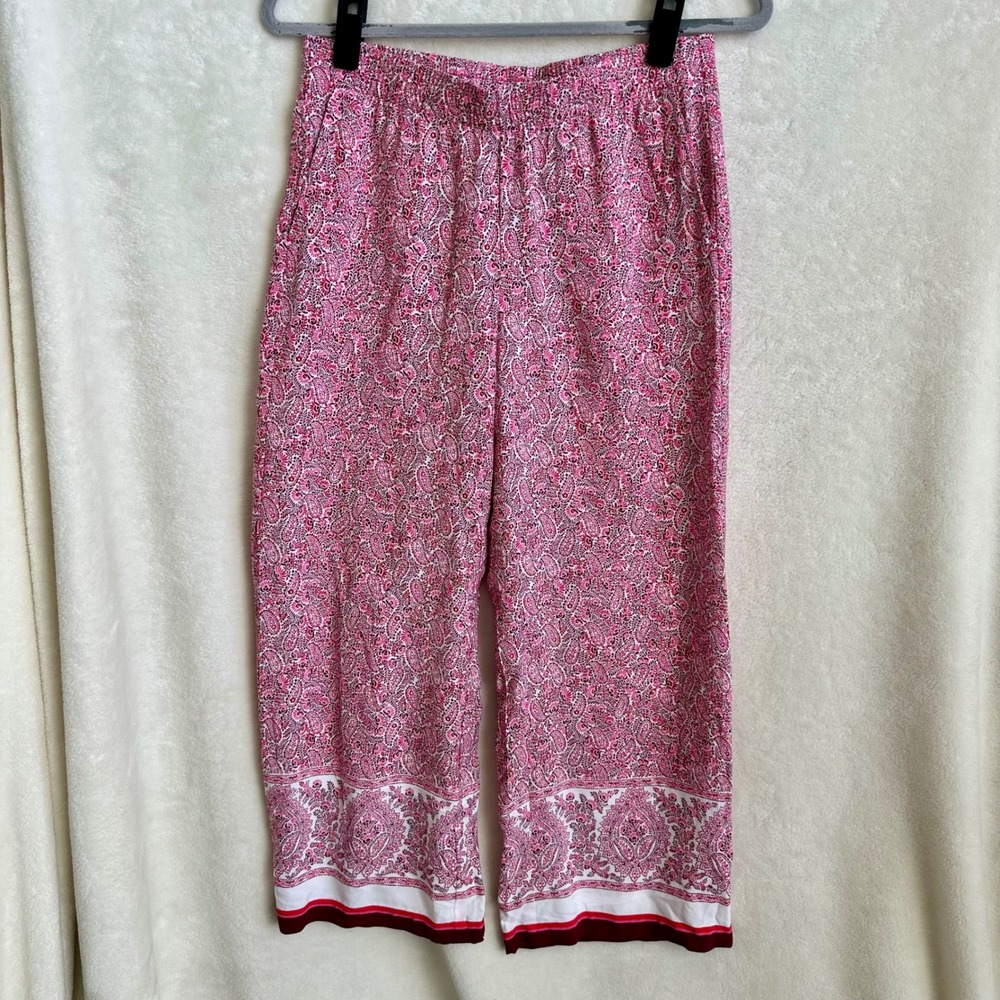 J. Jill Silky Soft Full Leg Crops Pink Paisley Print Wide Leg Pants Size XS